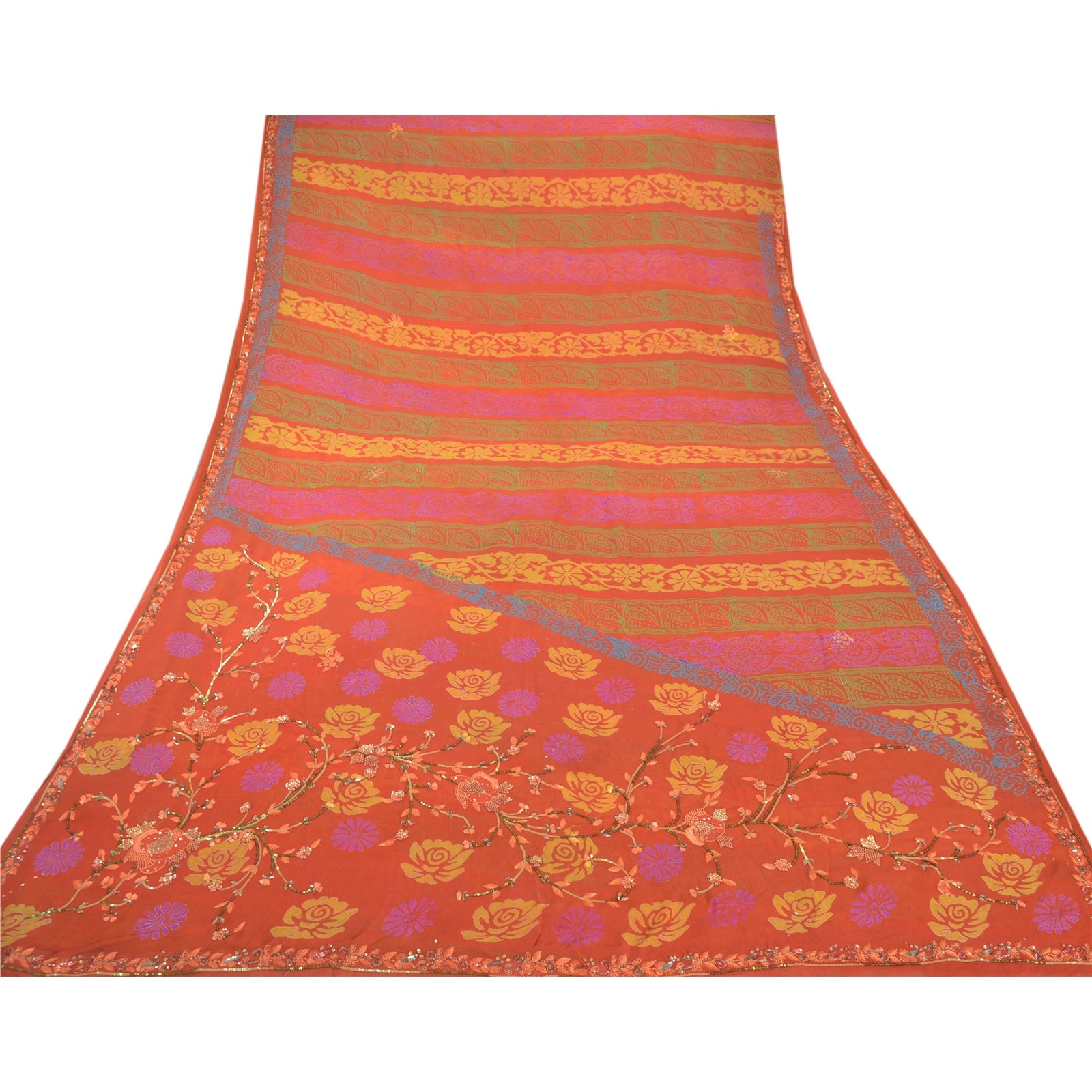 Sanskriti Vintage Sarees Pure Georgette Silk Hand Beaded Fabric Premium Sari
