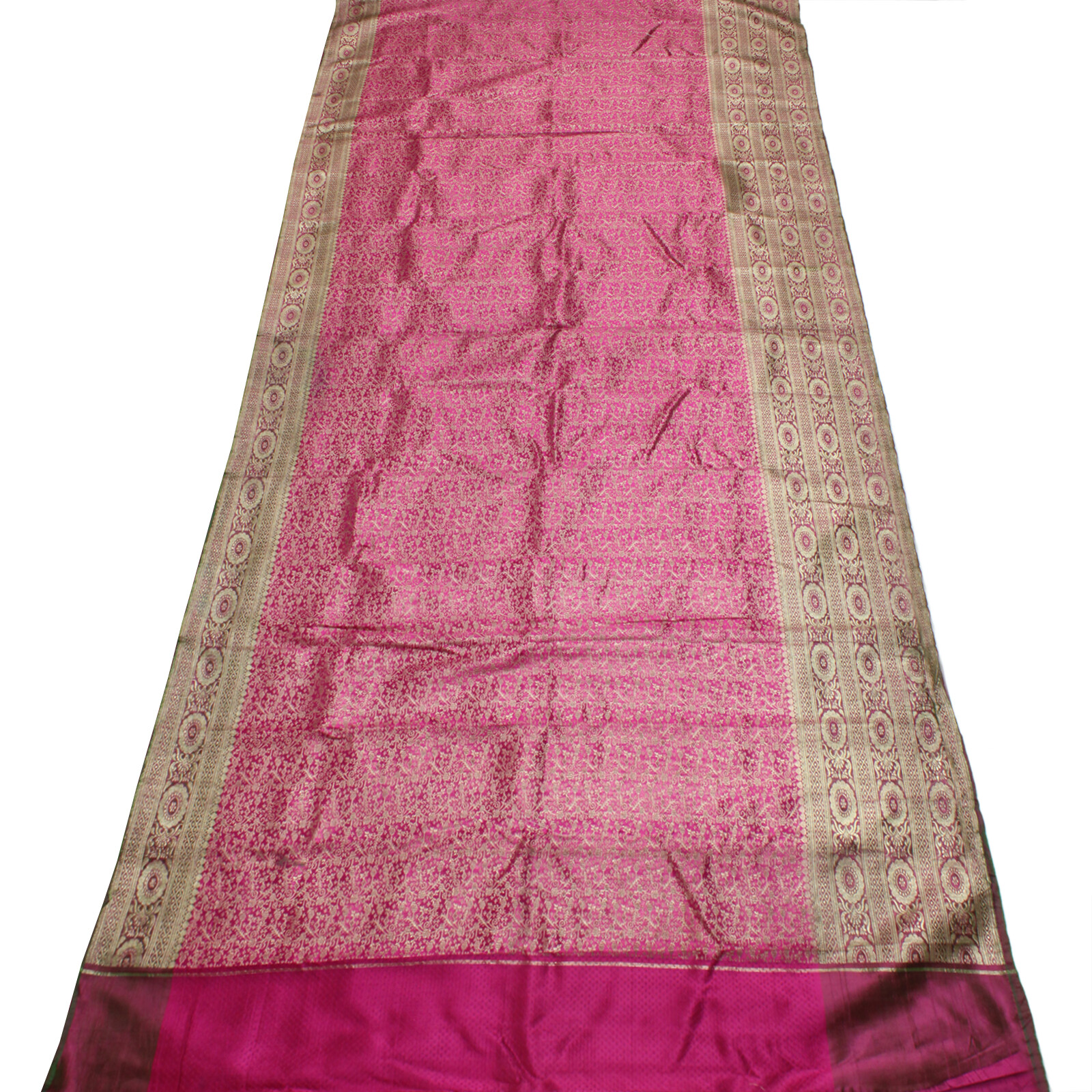 Vintage Pink Art Silk Banarasi Heavy Saree Metallic Zari Woven Sari Craft Fabric