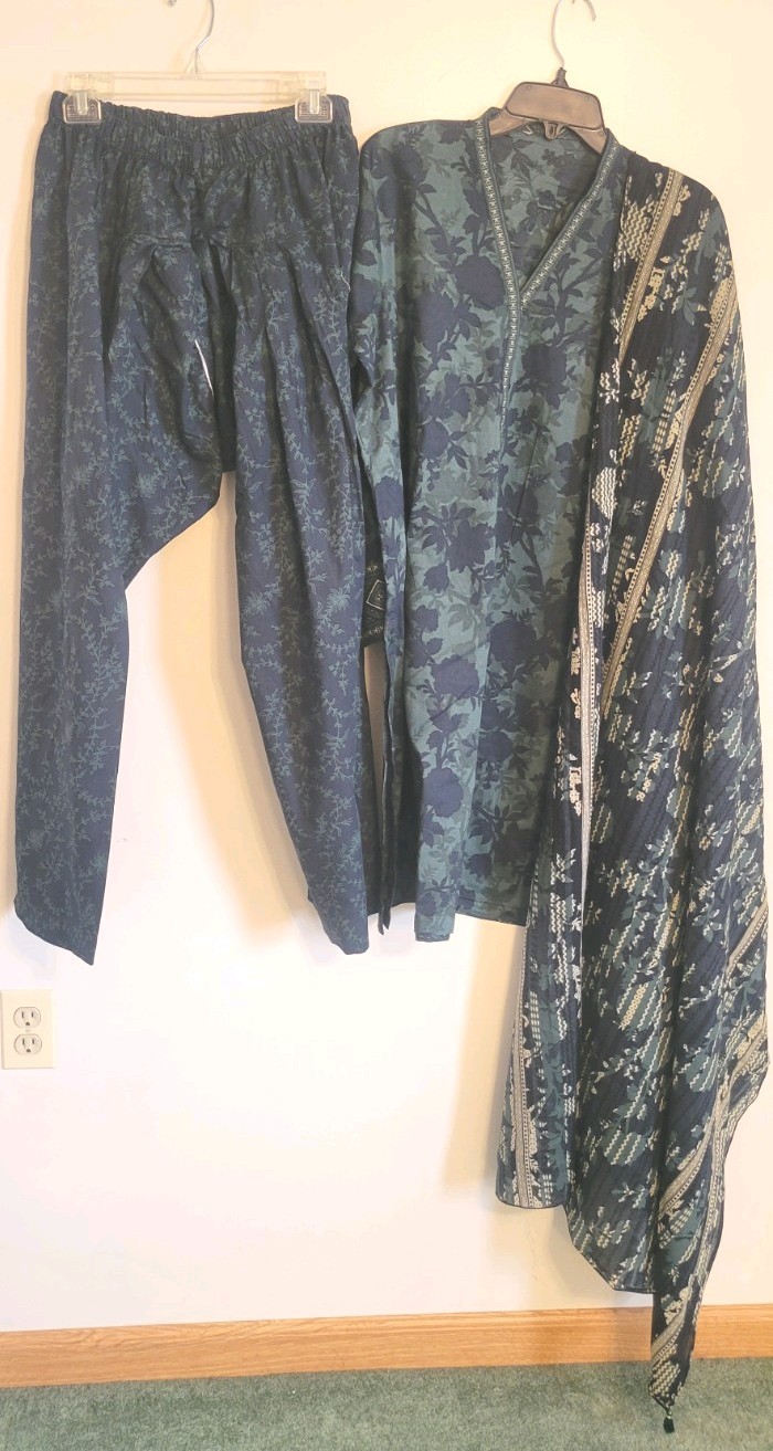 Pakistani Ethnic 3 Piece SAPPHIRE Cotton Suit Green Camo Print XL Women