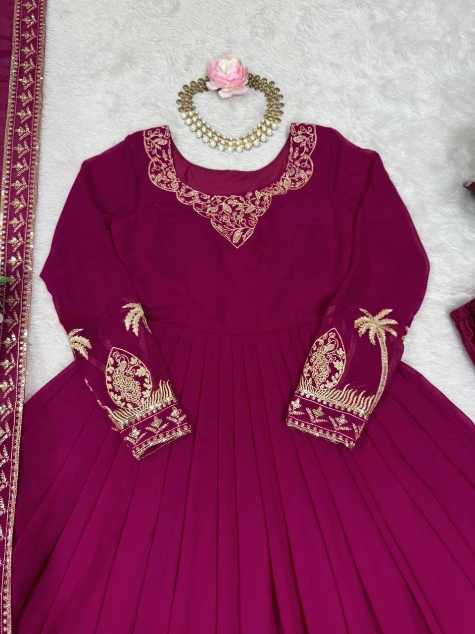 New Presenting Faux Georgette Pink Gown Bottom With Dupatta For Ethnic Wear