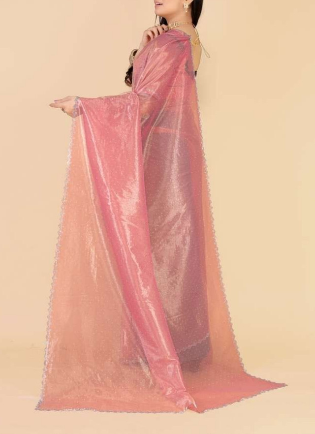 Pink Organza Saree Women Party Wear Designer Border Work Saree