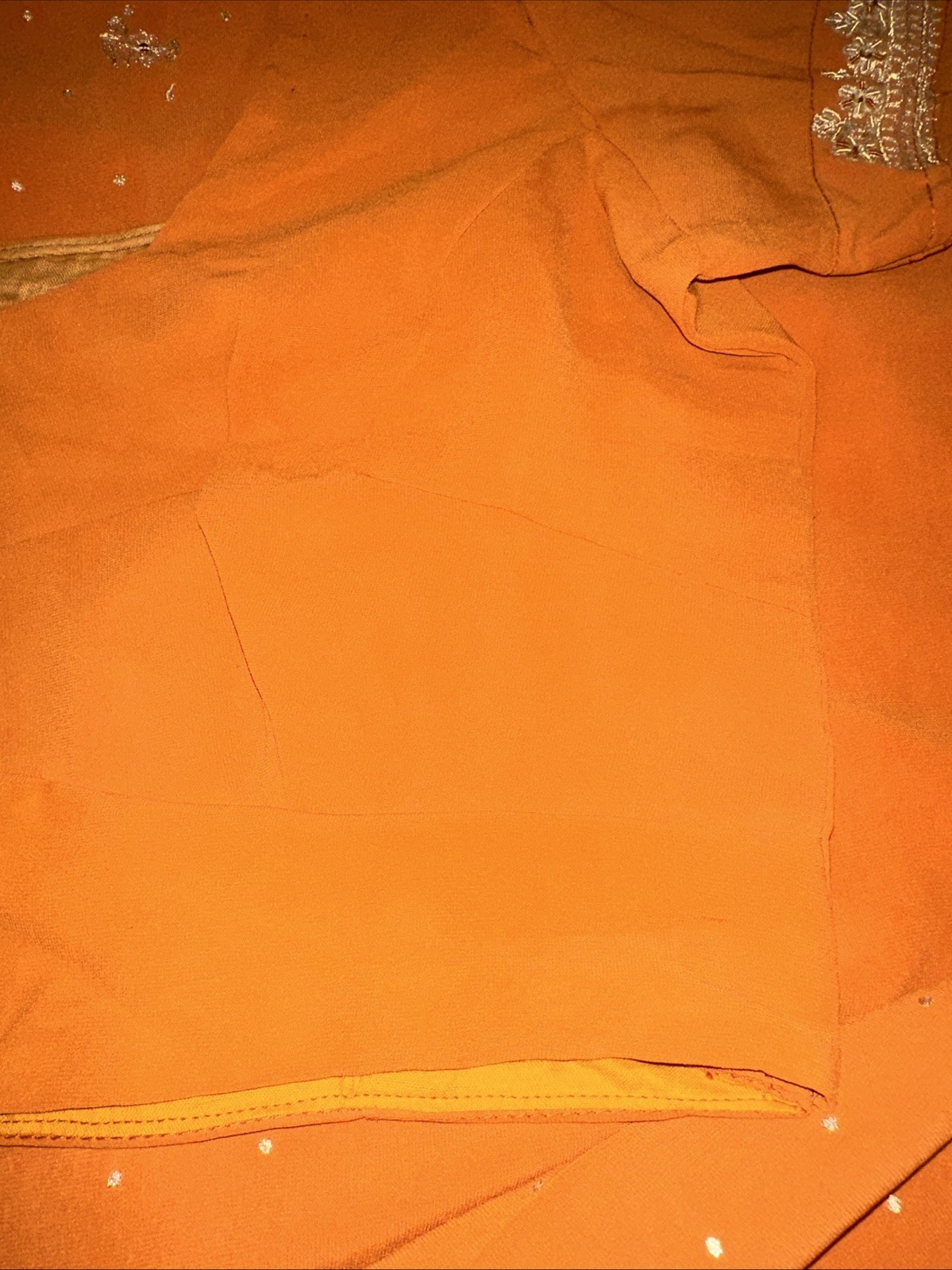 V Pretty Orange Color Saree with Blouse In Size L with Zari Embroidery Work