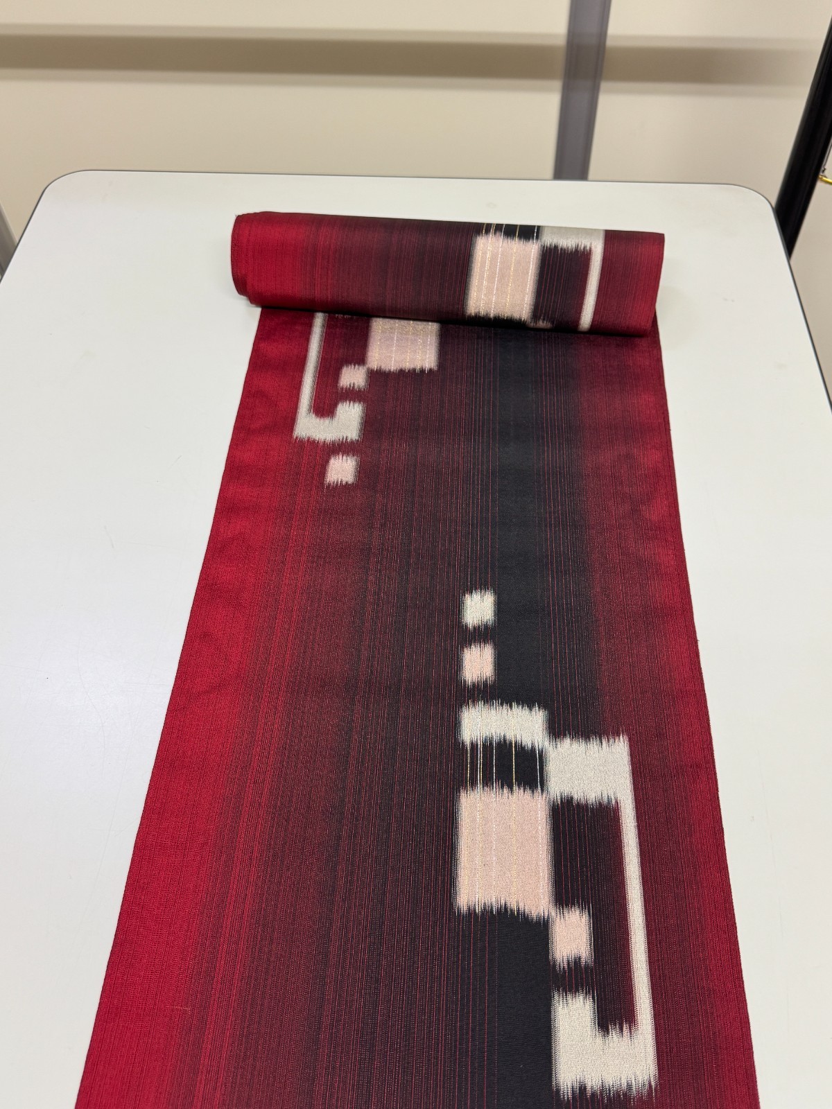 Japanese Vintage Kimono Fabric cloth Boro Silk Red tradition 35.4 x 13.7 in