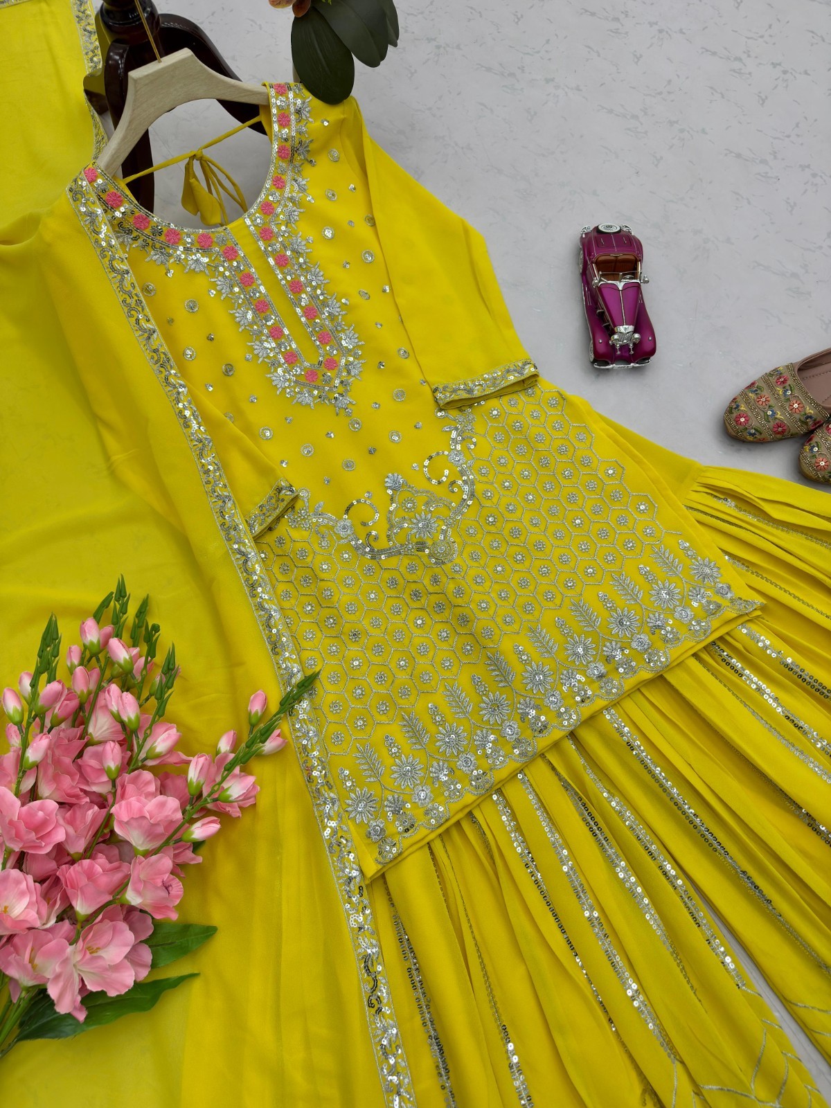 PUNJABI SHARARA PLAZZO KURTI PLAZZO SALWAR KAMEEZ SUIT WOMEN READY MADE DESIGNER