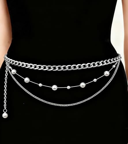Chain Belt Chain Silver Chain Belt Gold Chain Belt with C2 – Pearl – silver