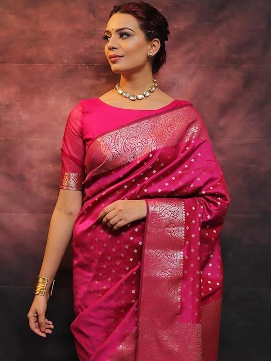 Women’s Kanjivaram Soft Pure Silk Banarasi Sarees With Blouse Piece