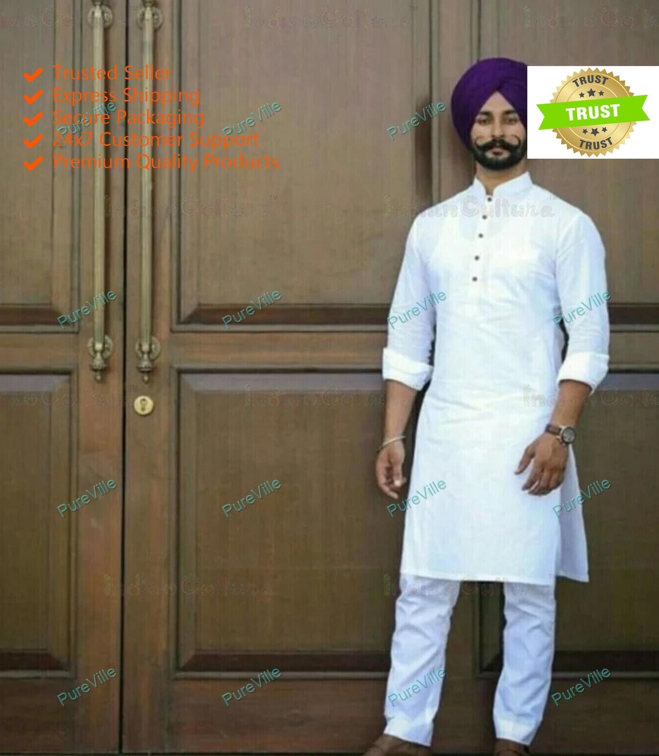 Mens Kurta Shirt Cotton Indian PunjabiClothing Dress Men Long Kurta Without Paja
