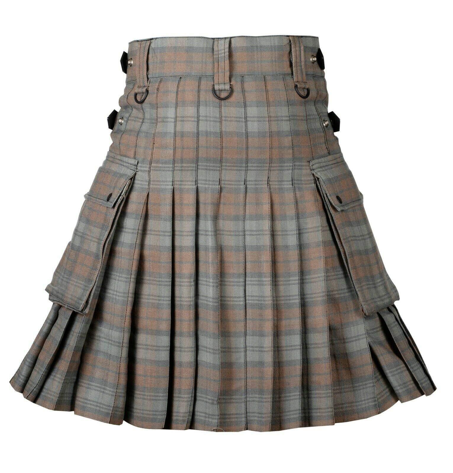 Black Watch Weathered Tartan Leather Straps Utility Kilts