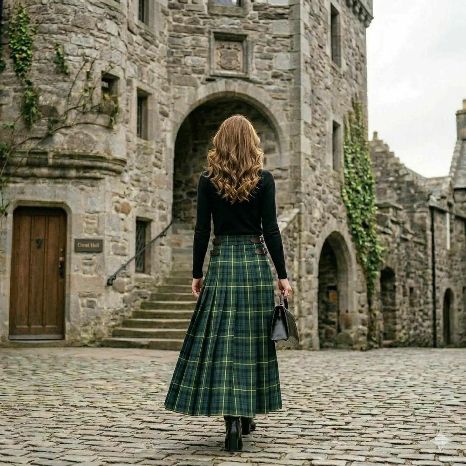 Elegant Gordon Tartan Hostess Maxi Skirt – Scottish Pleated Wool Ladies Skirt