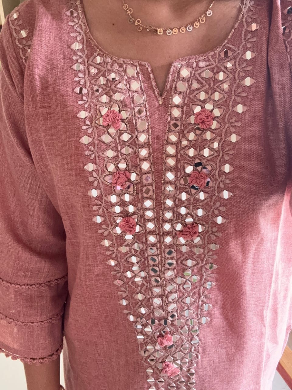Beautiful Mirror Embroidery Work Kurta Set Indian Women Ethnic Kurti Palazzo Set