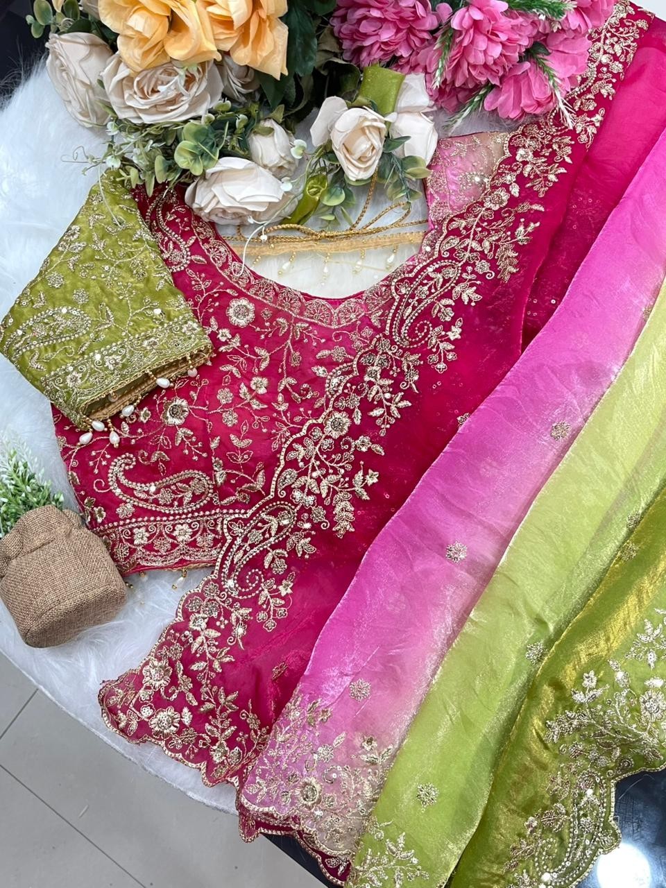 Ready to Wear Fendy Satin Saree with Heavy Sequin Embroidery | Designer Border &