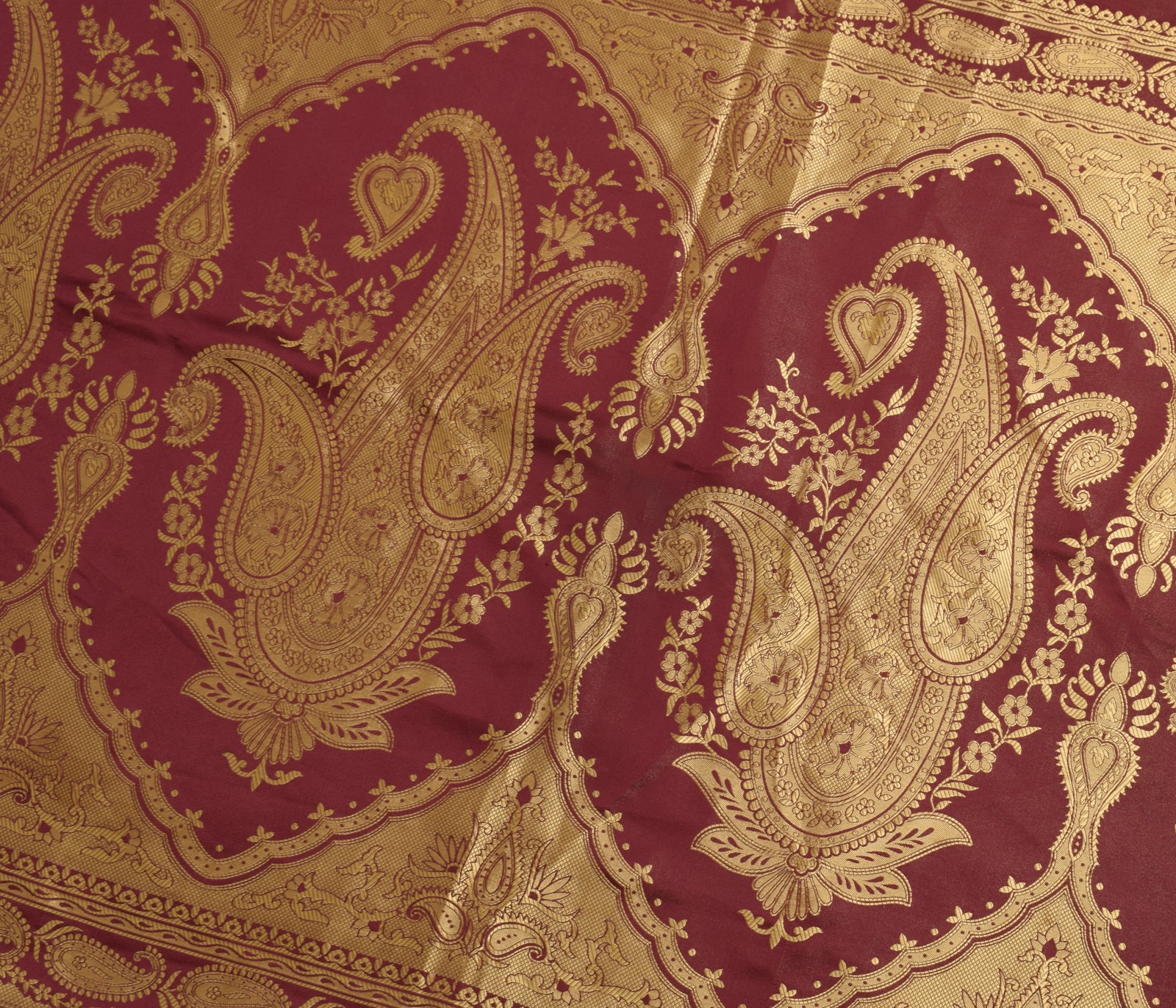 Sushila Vintage Maroon Saree Blend Satin Silk Woven Paisley Soft 5YD Sari Fabric