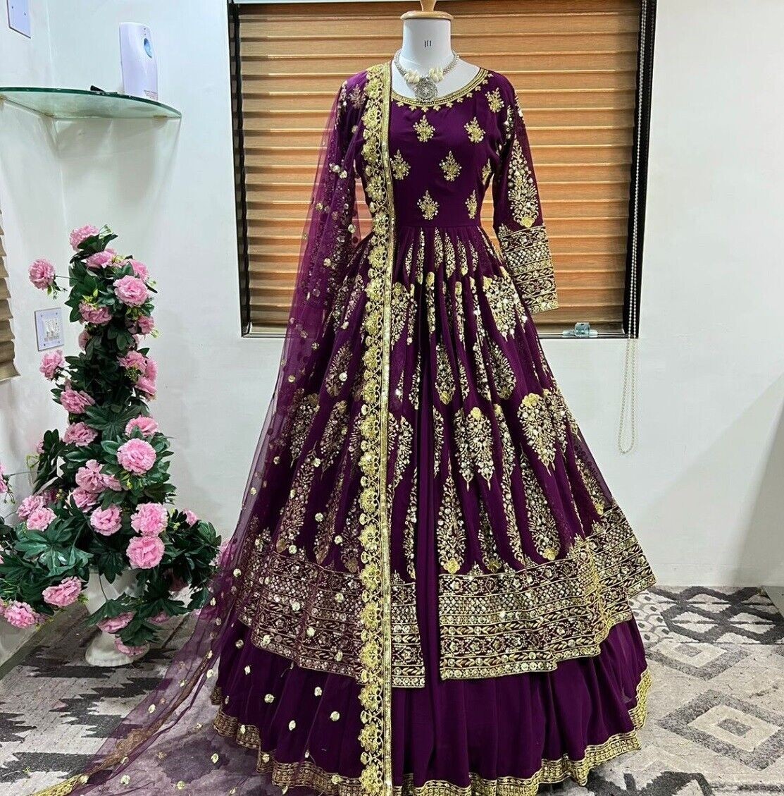 New Collection Faux Georgette Purple Top Lehenga With Dupatta For Women