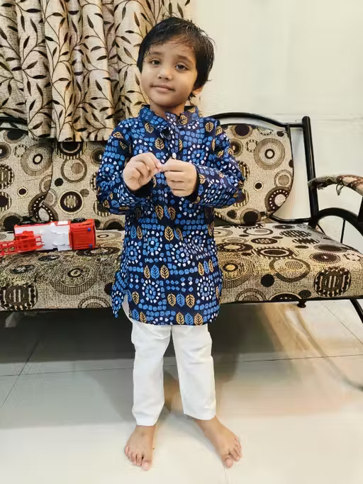 Boys Festive & Party Wear Printed Cotton Blend Kurta with Pyjama Set Ethnic Wear
