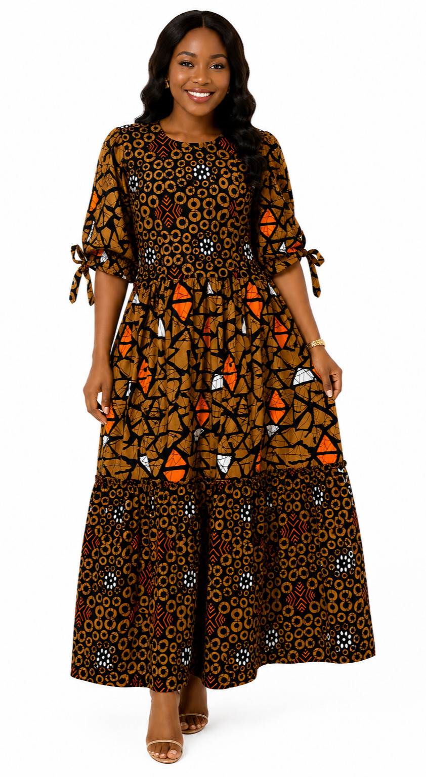 Handmade Ankara Kaftan Maxi Gown & Head Wrap Multicolor African Print XL NWT