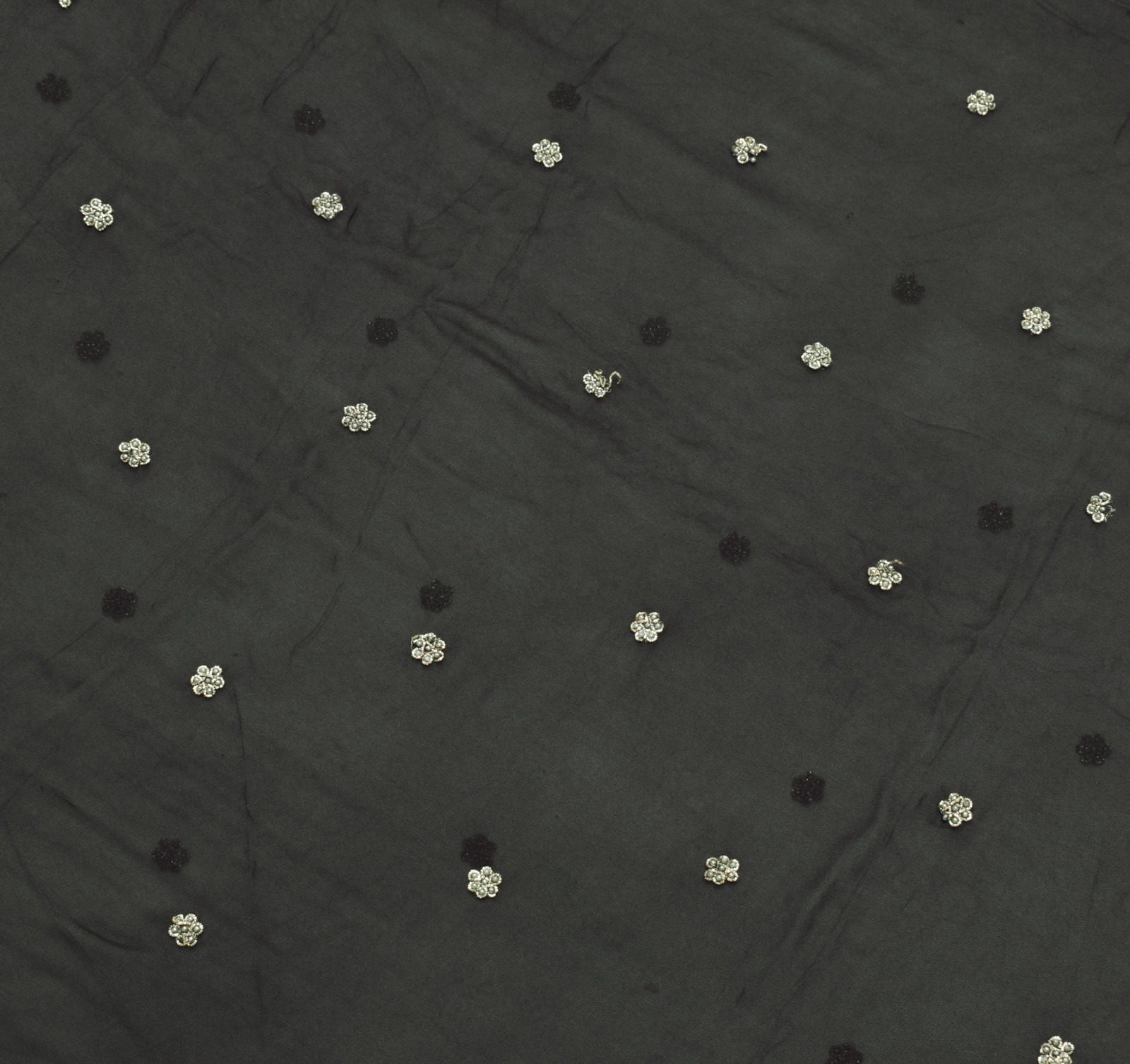 Sushila Vintage Black Saree 100% Pure Georgette Silk Hand Beaded 5YD Sari Fabric