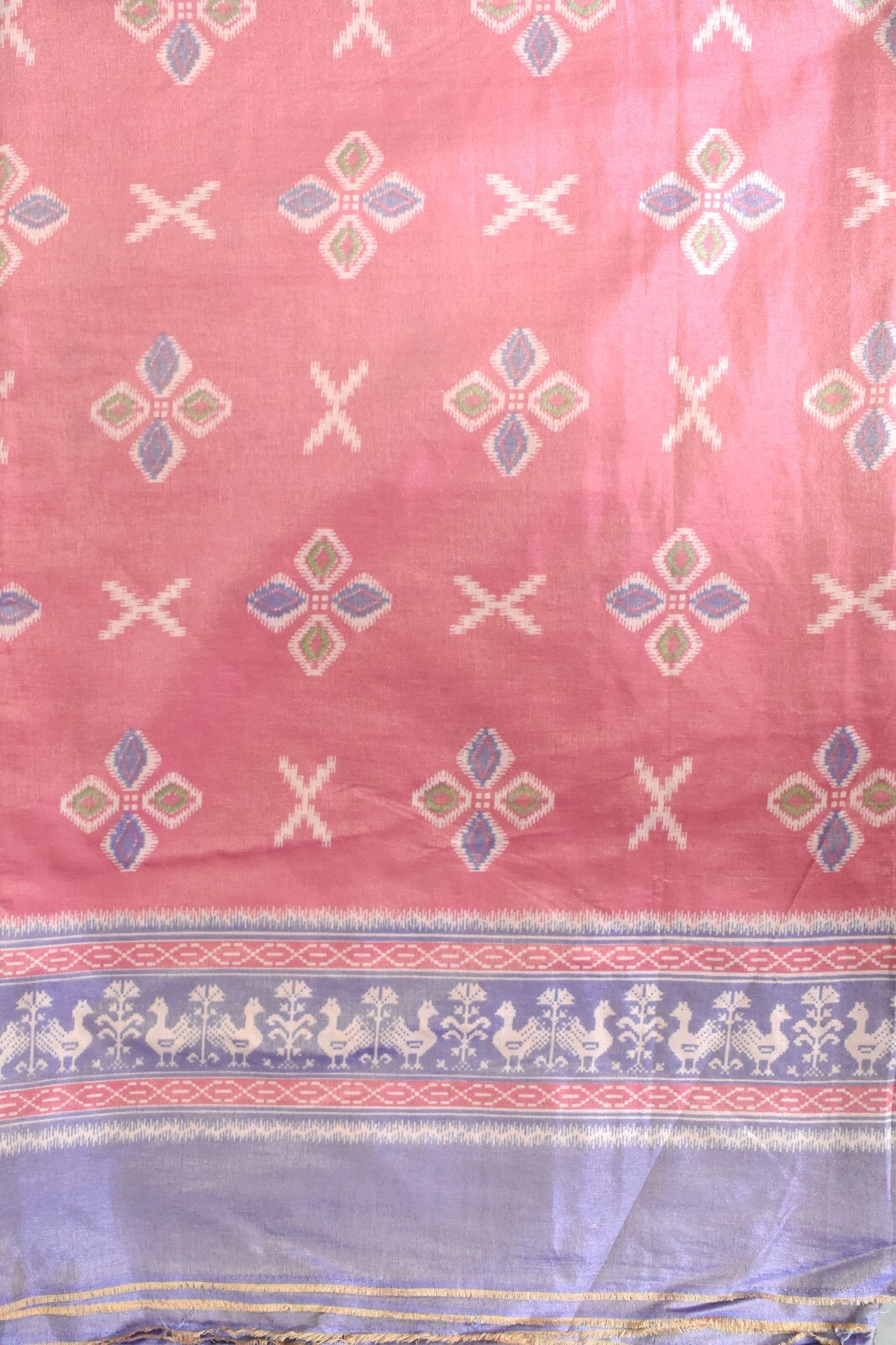 FNC Vintage Saree Pink Sambhalpuri Hand Woven Ikat Printed Silk Sari Fabric 5YD