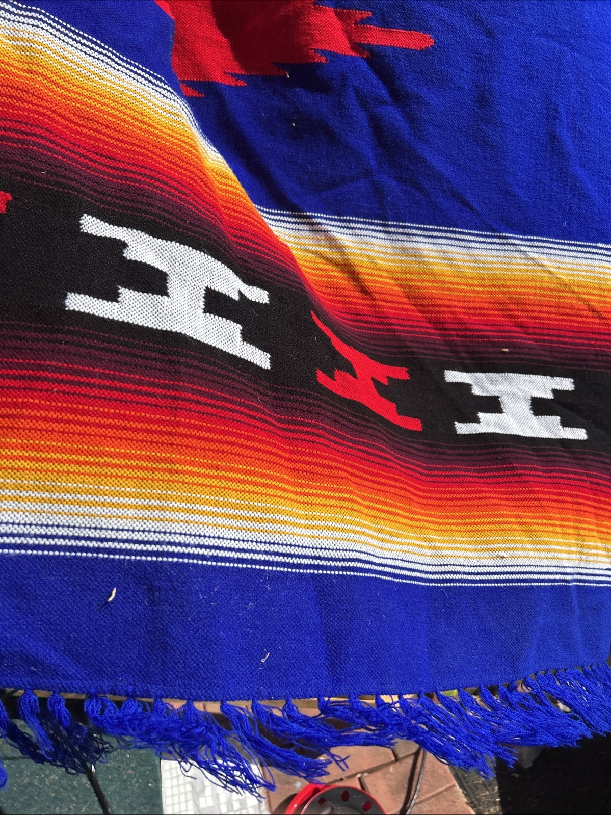 Vtg Mexican Poncho Acrylic Serape Saltillo Mexico 57×42