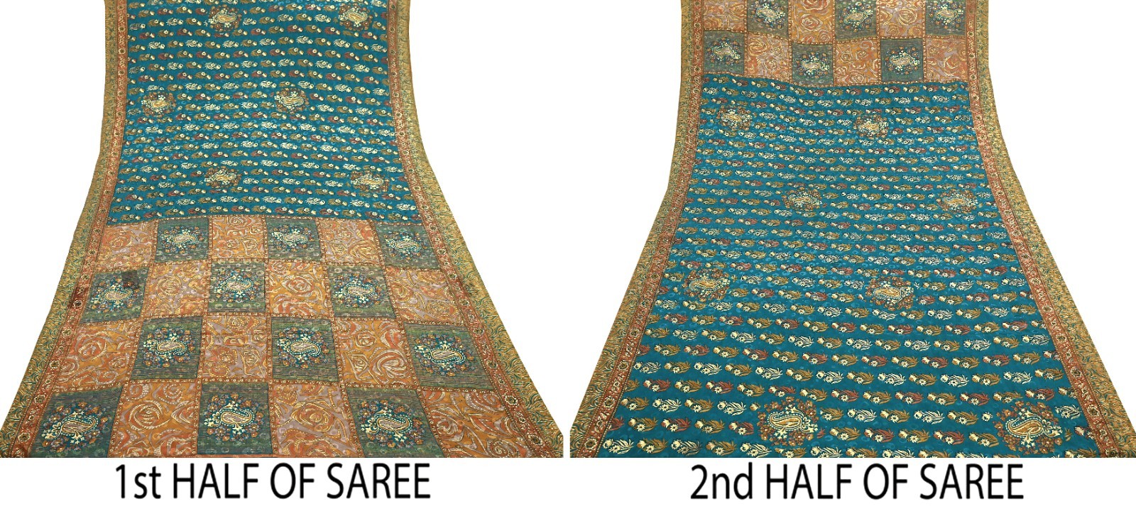 Indian Vintage Sari Moss Crepe Printed/Painted Saree Floral 5 Yards Soft Fabric