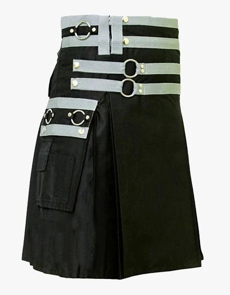 Men’s Scottish Elegant Black Utility Kit with White Nylons