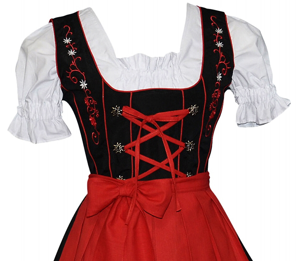 S 8 Black German Dirndl Waitress Dress Oktoberfest EMBROIDERED Short 3 Pc Set