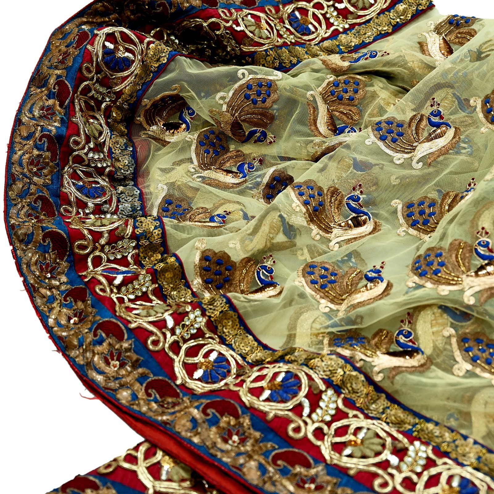 Indian Pre-owned Sari Ivory Net Hand Embroidered Anamika Khanna Designer Sarees