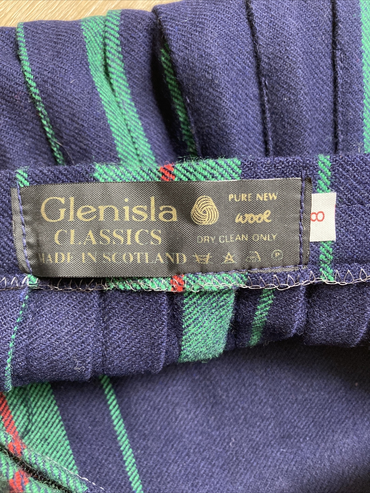 GLENISLA Scotland Wool Kilt Pleated Wrap Midi Skirt Plaid Buckle Size 8 SEE MEAS