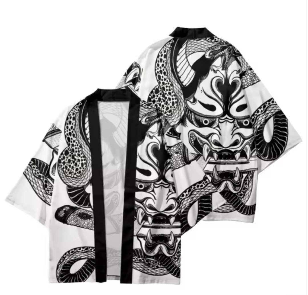 Japanese Kimono Cardigan Oni Devil Demon Print Streetwear Yukata Haori Yukata