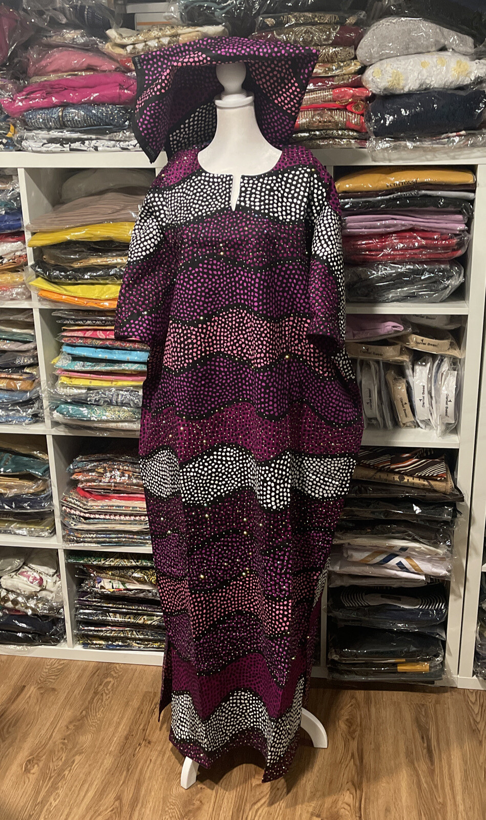 African Inspired Ghana Nigeria Ankara Dashiki Purple Pink Rhinestone Size Large