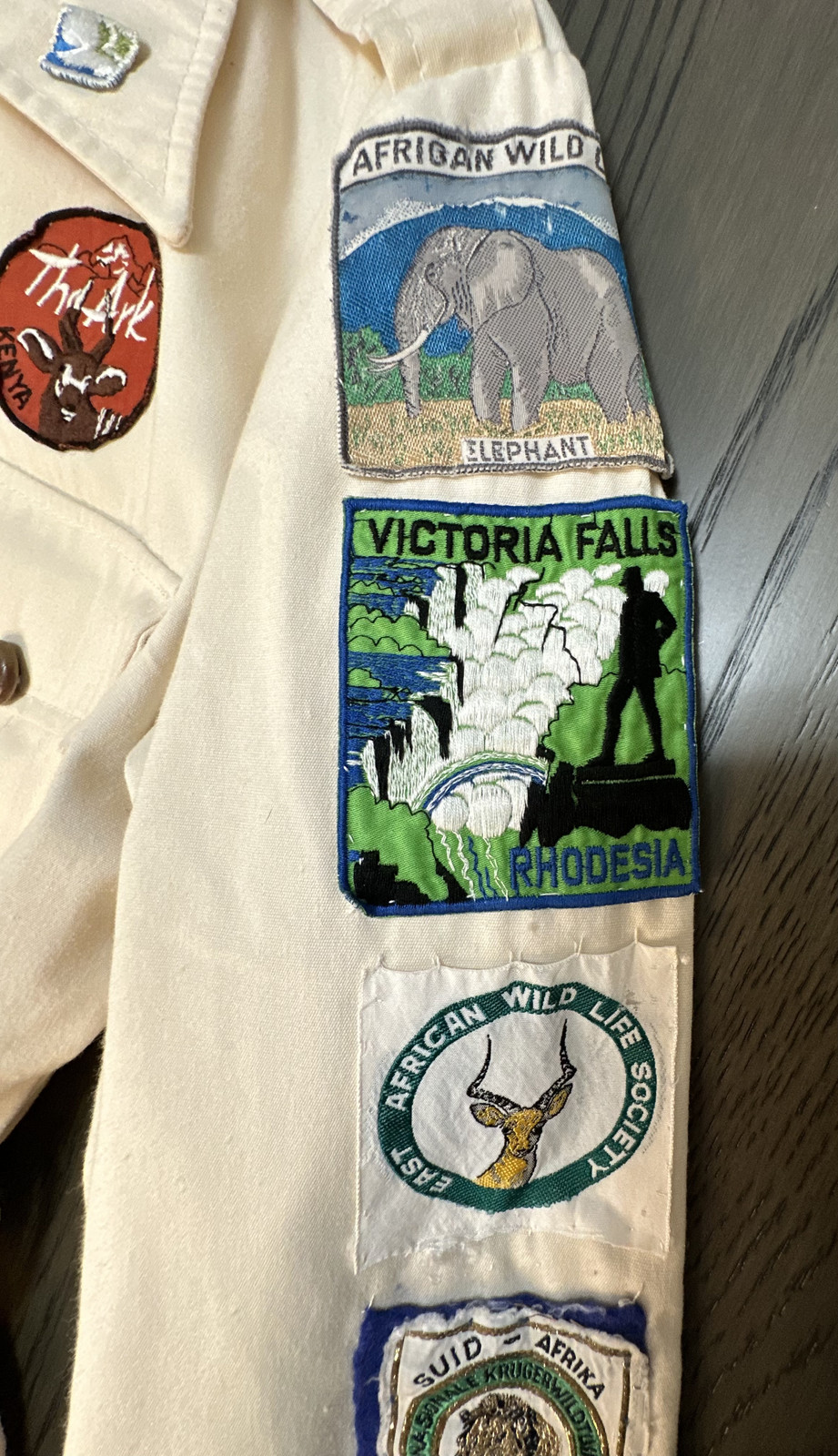 Vintage Safari Jacket 1970’s with 18 Vintage African Patches Boys or Small Woman