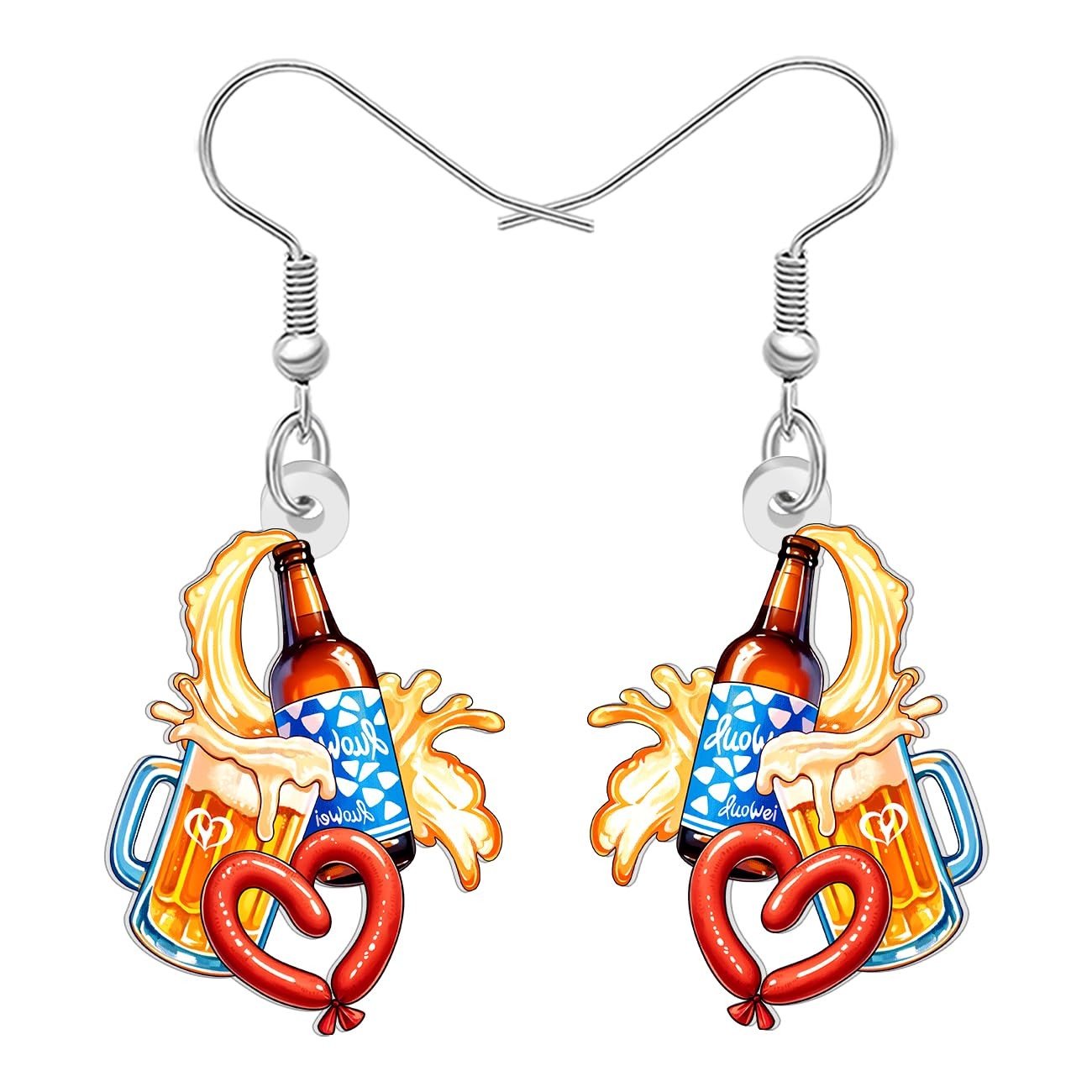 DALANE Funny Oktoberfest Beer Mug and Pretzel Dangle Earrings Medium, Yellow