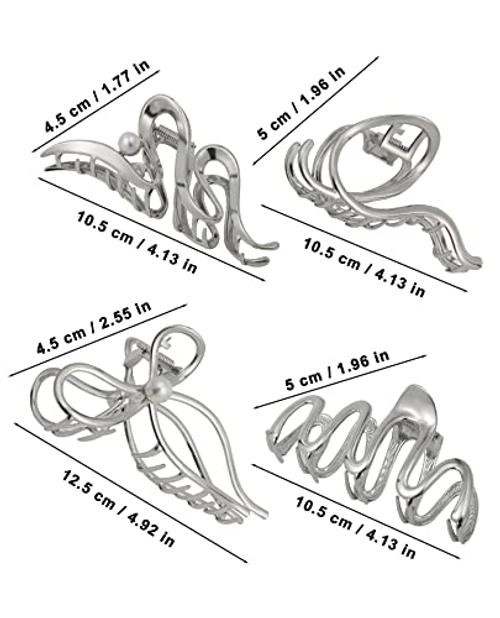4 PCs Metal Hair Claw Clips – Irregular Large Clips for Women, Non-Slip Silver