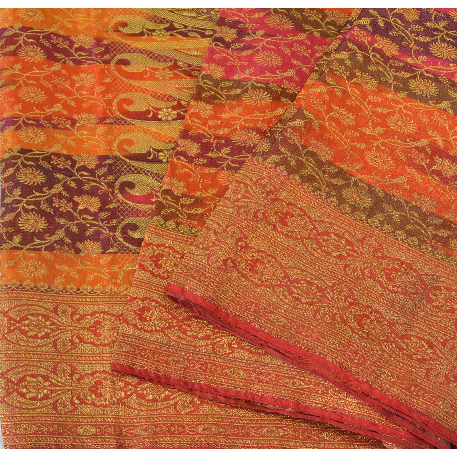 Sanskriti Vintage Sarees Blend Silk Brocade/Banarasi Woven Sari Craft Fabric
