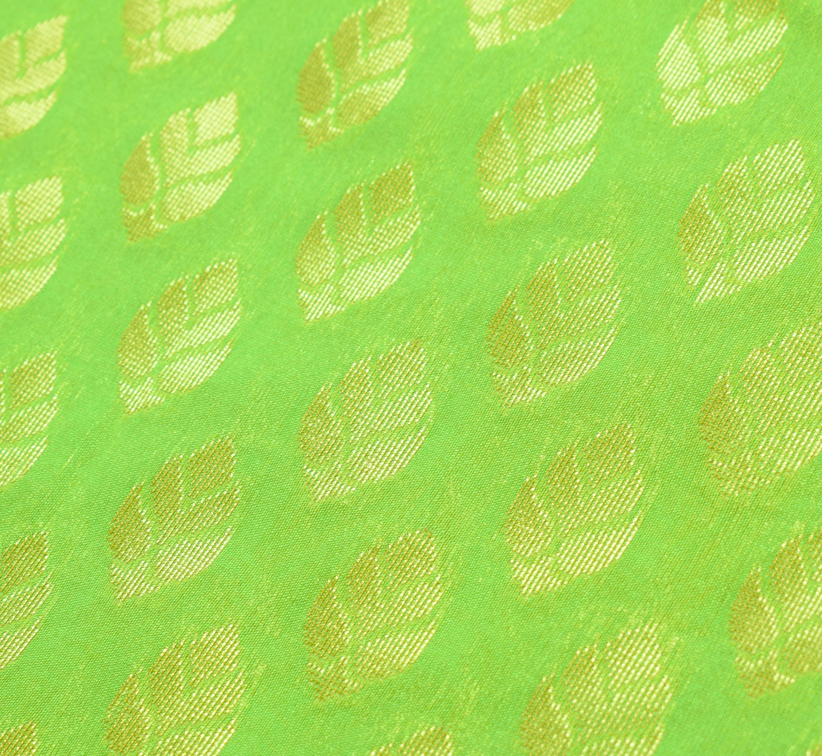 Indian Parrot Green Banarasi Sari Art Cotton Saree Blouse Fabric Gold Zari Woven