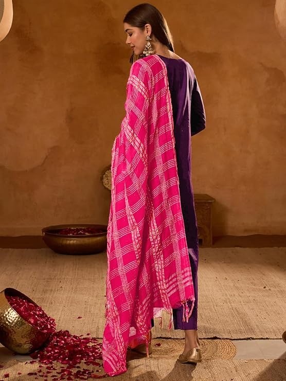 Women Purple Plus Size Embroidered Indian Rayon Kurta Top & Trouser With Dupatta