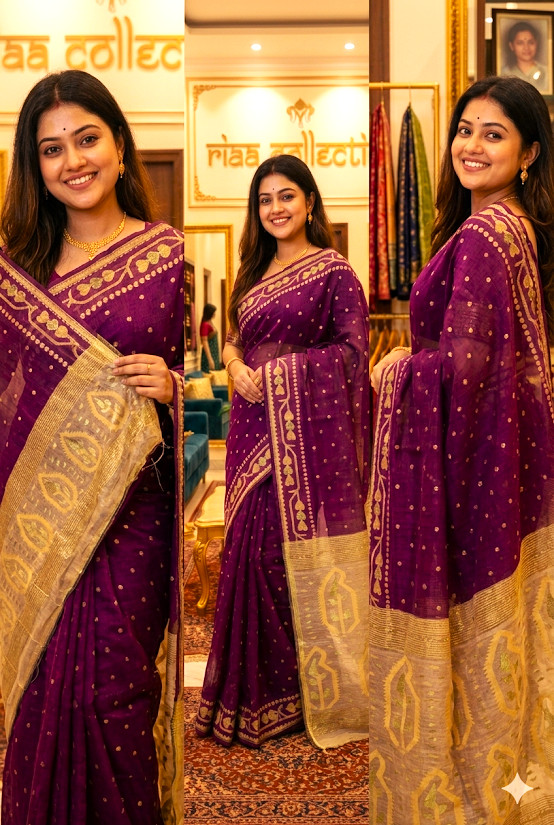 Graceful Indian Traditional Dhakai Jamdani Soft Cotton Handloom Ethnic Saree