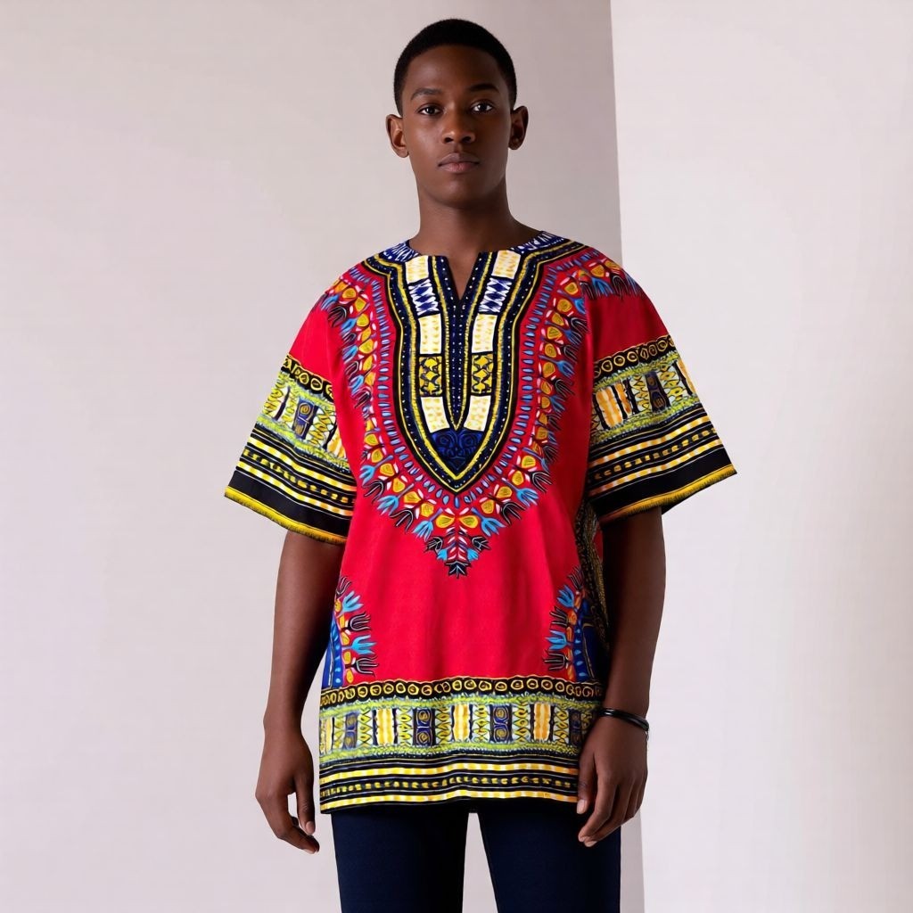 Traditional African Dashiki Shirt Vibrant Multicolor Size 54 Cotton Chanupon