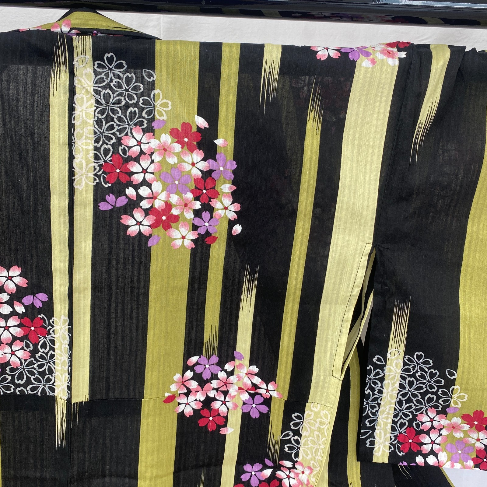 Japanese Vintage Kimono Yukata Cotton Black No Lining Traditional Length 63 in