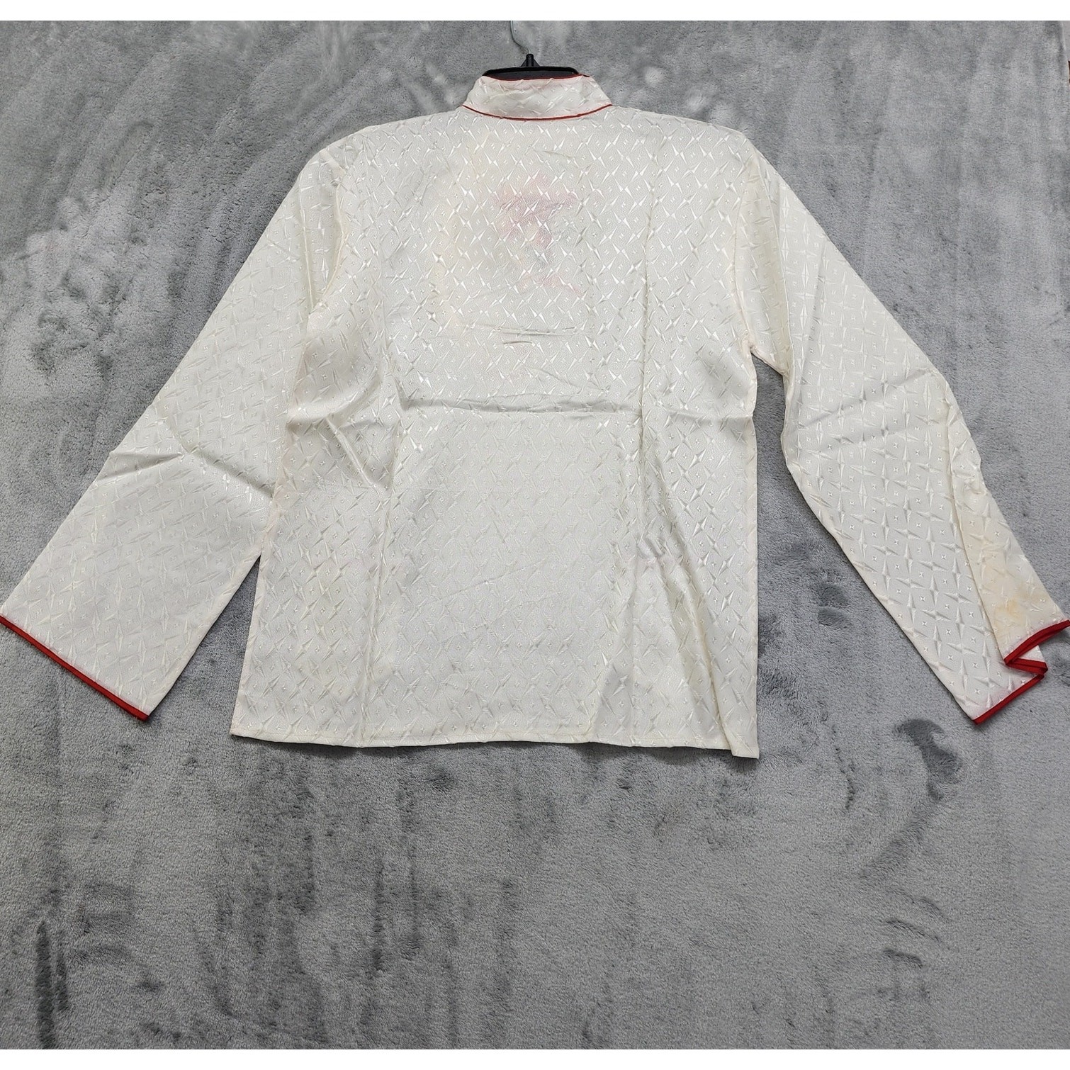 Vintage Asian Pajama Set Size M White Red Silky Satin Jacquard Embroidered Crop