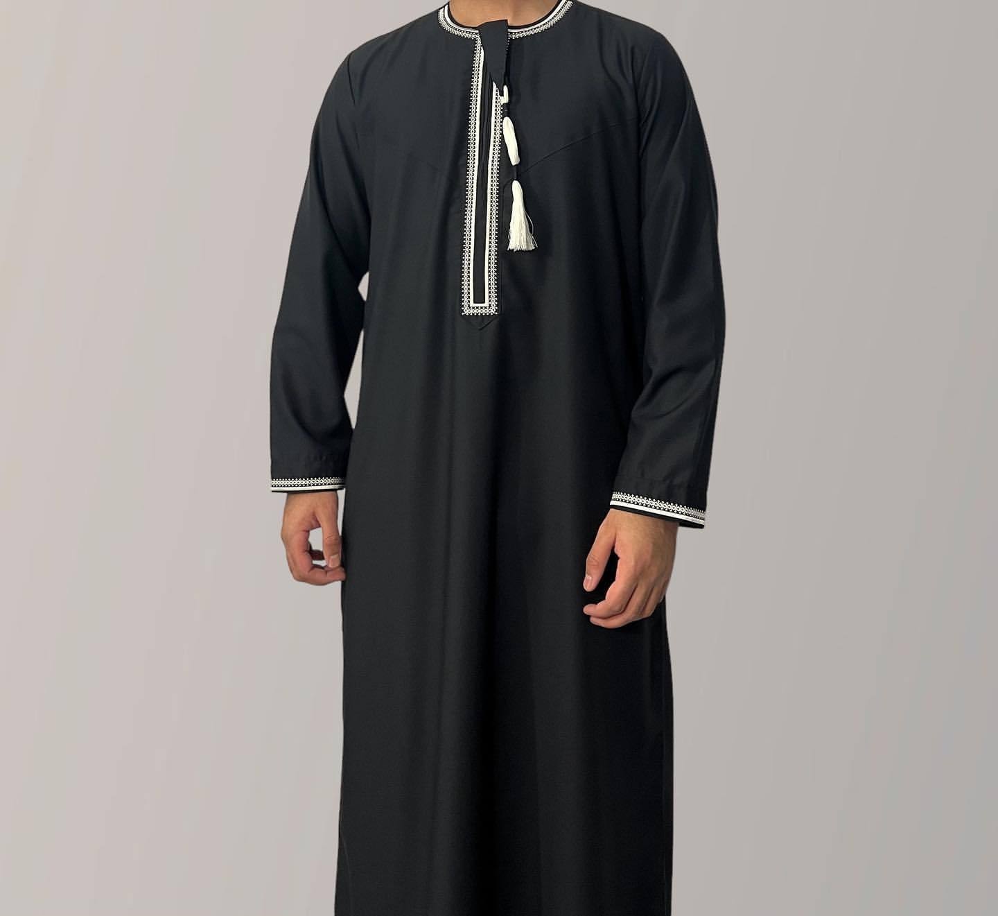 Long Sleeve Embroidered Jubba Men Saudi Thobe Loose Arabic Robe Modest ramadan