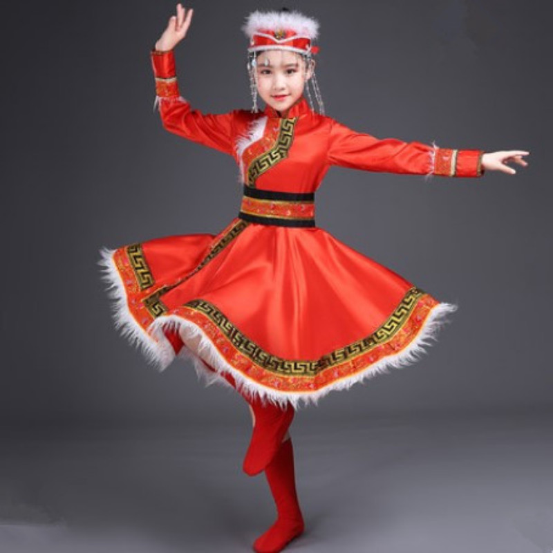 Children’s Mongolian Dance Costumes for Girls Chinese National Clothing Stage