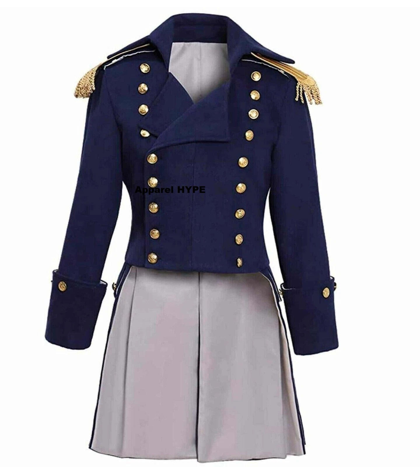 Men Colonial British Navy Army Navy Blue Double Breasted Wool Coat