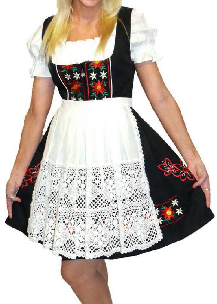 Sz 4 XS German Dirndl Black Dress Waitress Oktoberfest Holiday Short Hostess 3pc