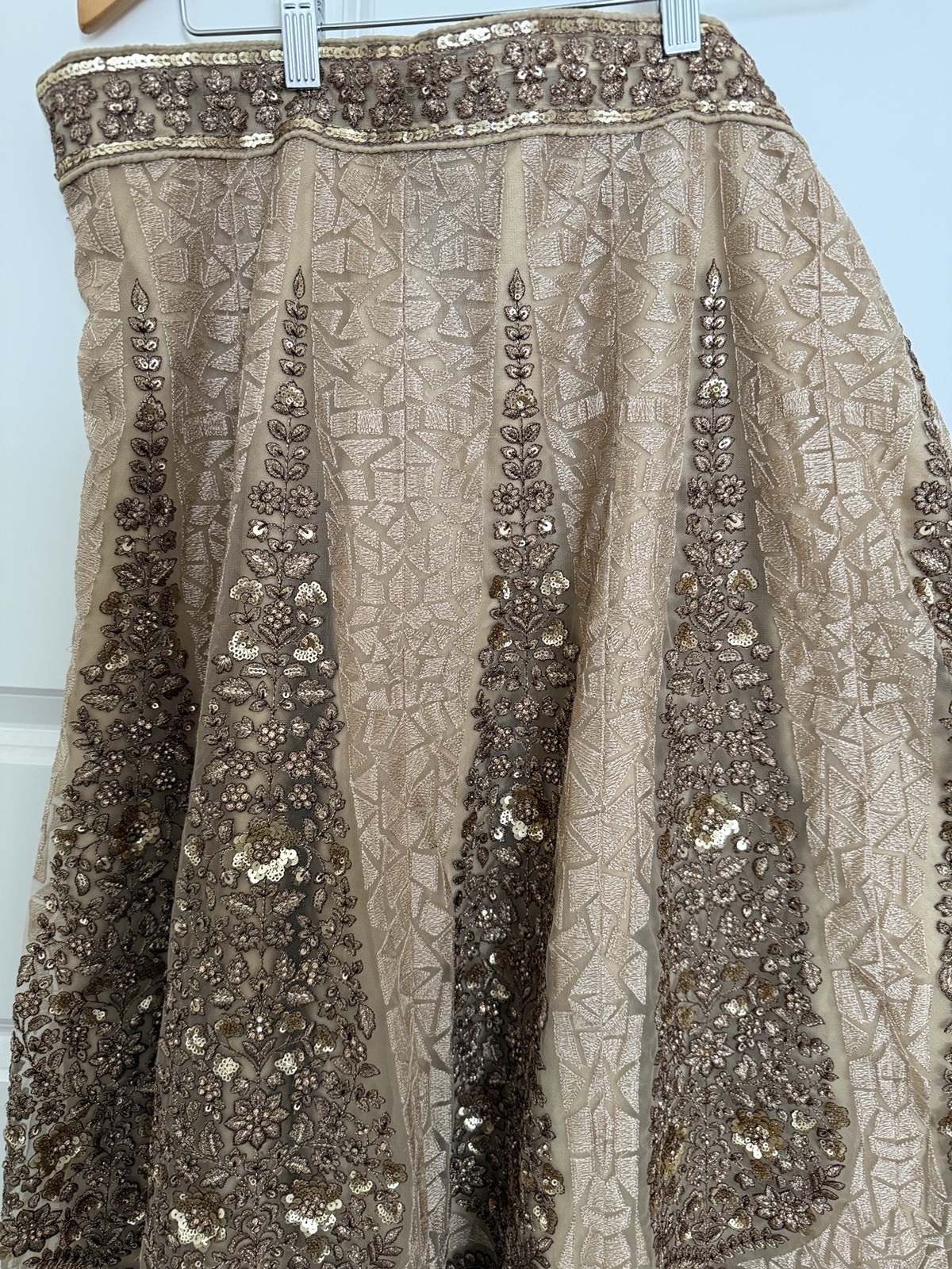 Beige Indian lehenga set Net Sequin Embroidered Set with Skirt Blouse Dupatta.