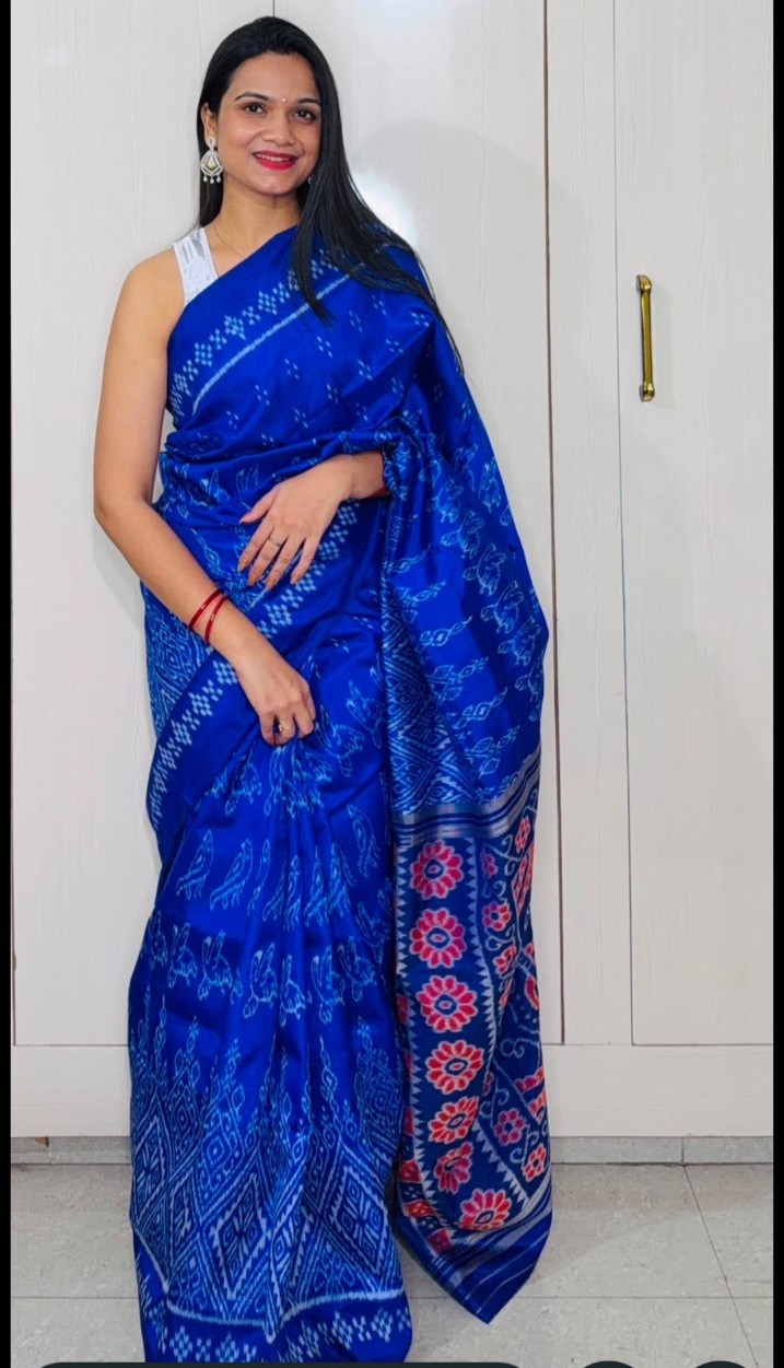 Handloom Ikat Khandua Silk Saree Sambalpuri Party Wedding Wear Sari Blouse India