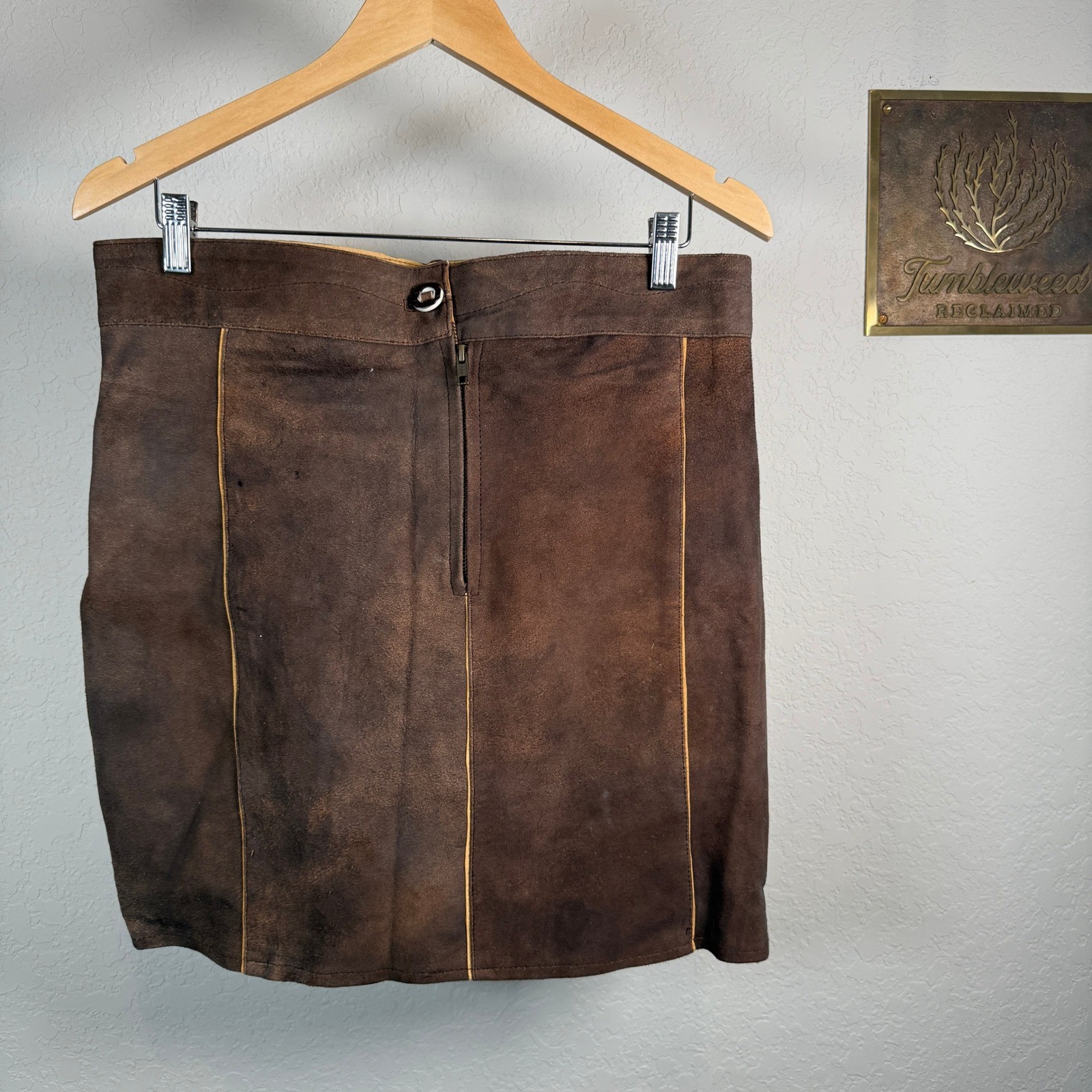 Authentic Suede Lederhosen Skirt Brown Embroidered Festival Oktoberfest Women