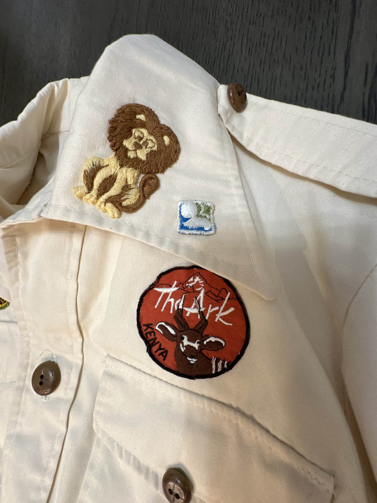 Vintage Safari Jacket 1970’s with 18 Vintage African Patches Boys or Small Woman