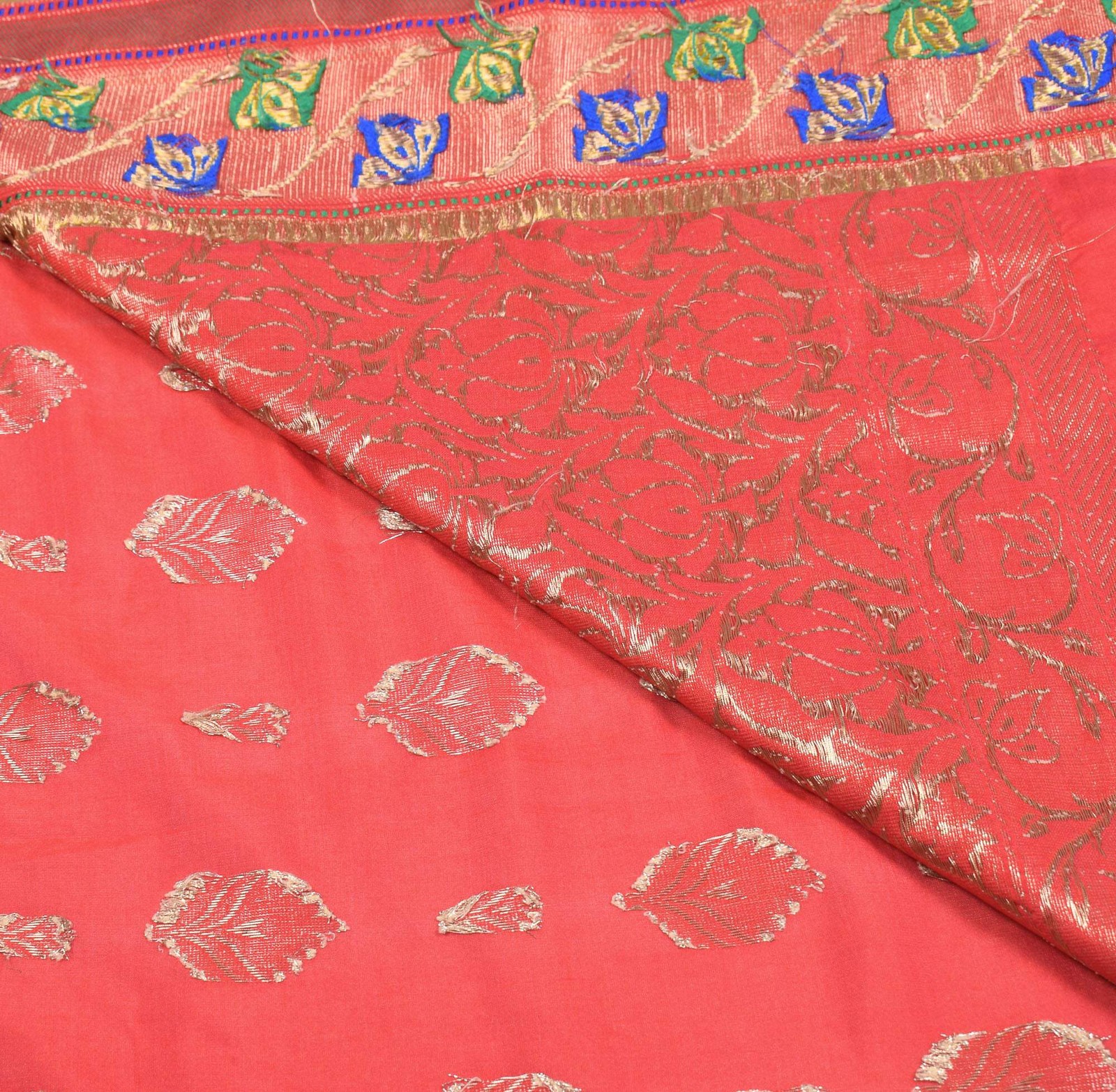 Sushila Vintage Red Banarasi Saree Zari Woven Art Silk Floral Sari Craft Fabric