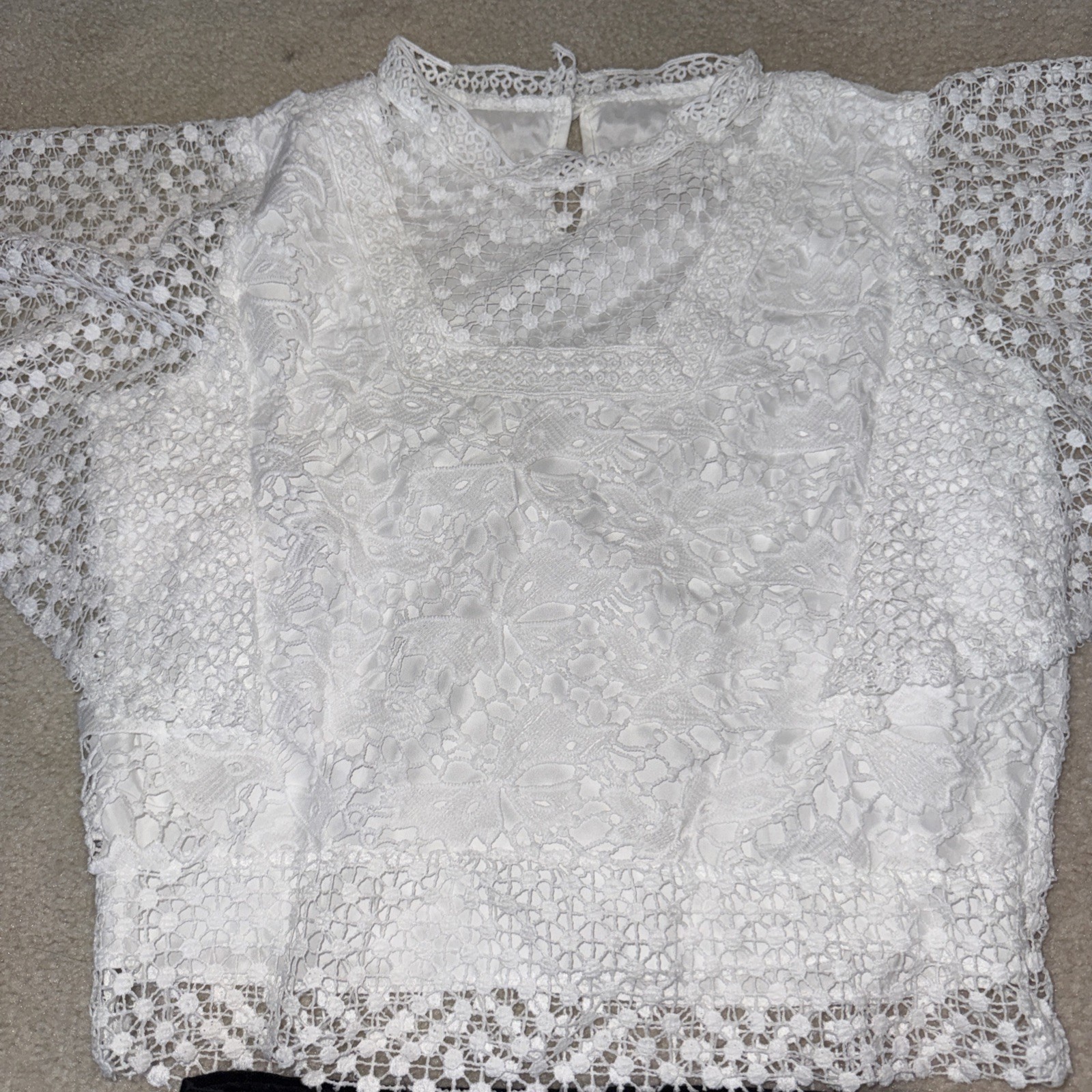 Thai Woman Asian Dress Set short sleeve eyelet shirt sarong skirt size S/M