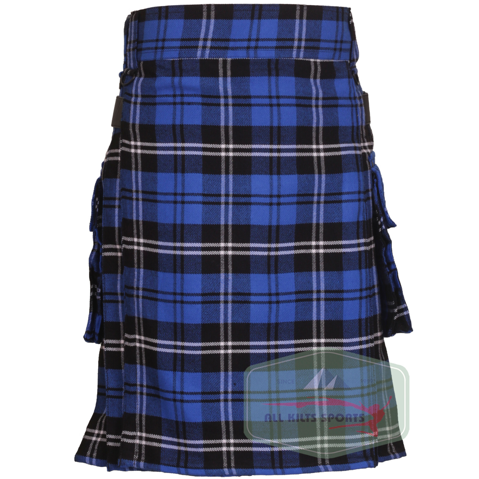 Ramsay Blue Tartan Leather Straps Utility Kilts